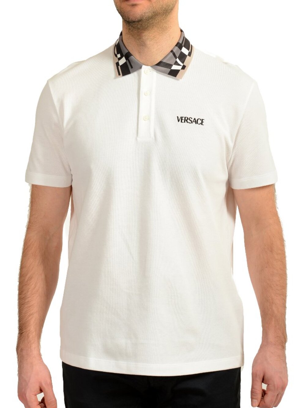 Versace Men's White Logo Embroidery Short Sleeve Polo Shirt US 3XL IT 58